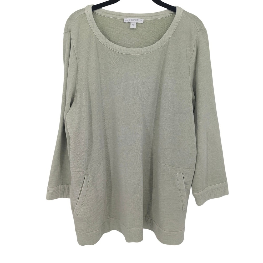 Pure Jill J Jill Organic Cotton Sweatshirt Petite XL Sage Green Pullover Pockets